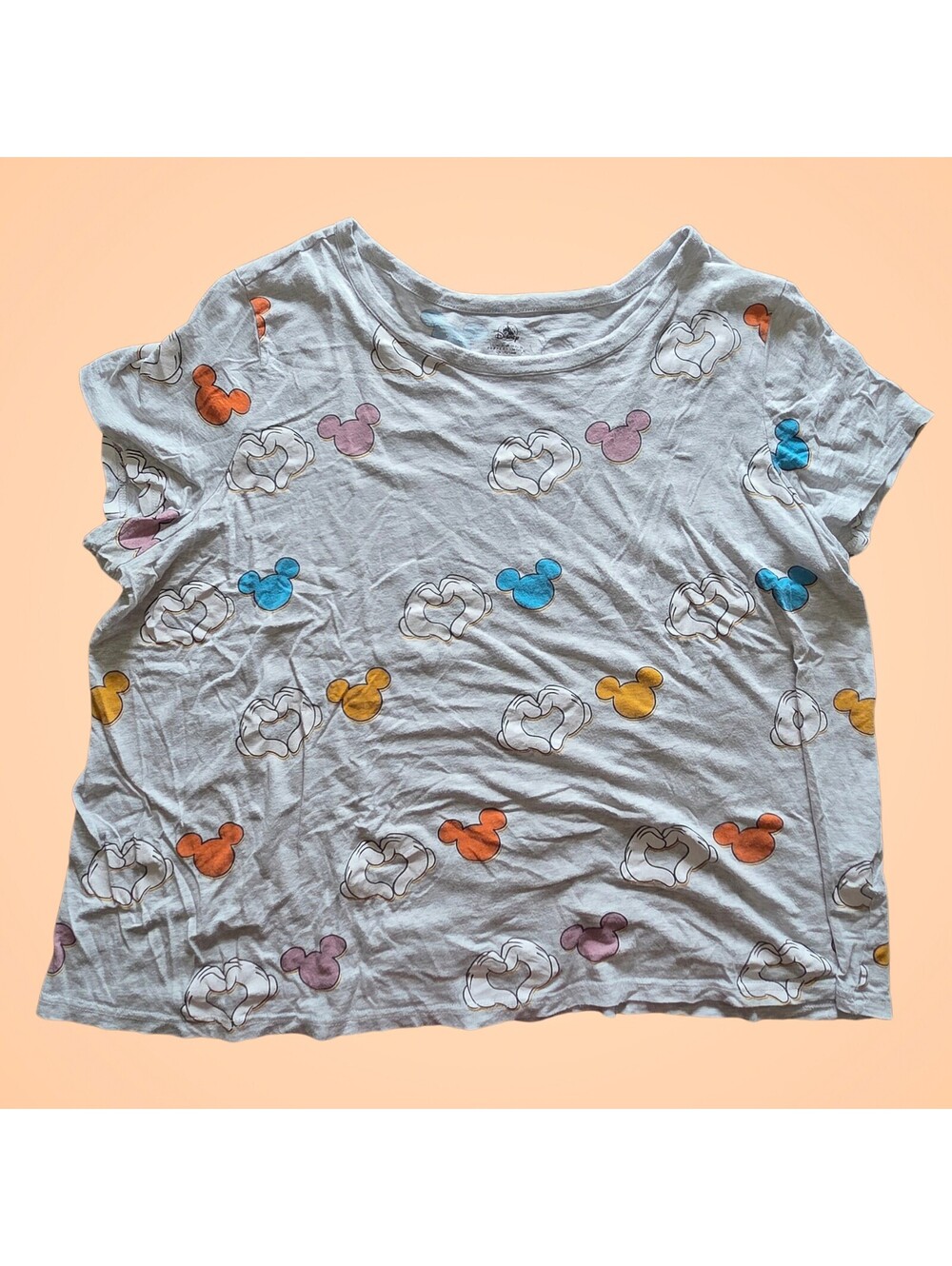 Disney Womens 3X Gray Mickey Mouse Head All Over Print Short Sleeve Shirt